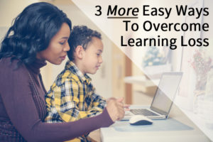 mom helping child overcome learning loss on a laptop