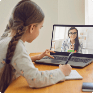 child during online therapy session