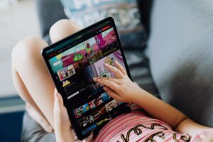 child playing games on a tablet