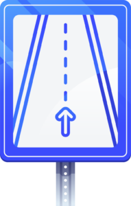rectangle sign with the illustration of a road and an arrow pointing forward
