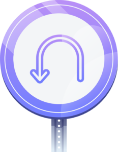Circle sign with the illustration of an arrow making a turn