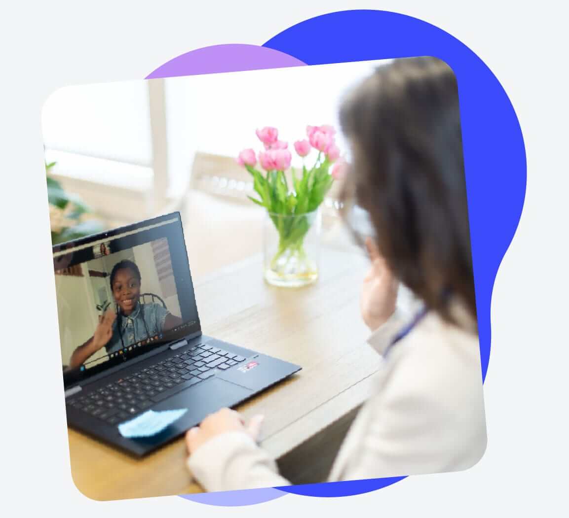 Dyslexia tutor video conferences with student